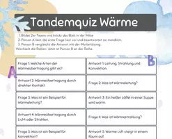 Vorschau - Arbeitsblätter - Tandemquiz Wärme - 6. / 7. Klasse - kooperatives Üben - Deckblatt
