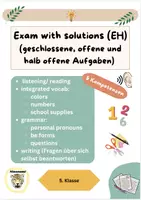 Vorschau - Test - 5. Klasse Englischarbeit (5 Kompetenzen) mit EH (Lösungen) - Deckblatt