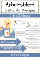 Vorschau - Arbeitsblätter - Gesetze der Bewegung Arbeitsblatt DaZ 7. & 8.Klasse Gymnasium Bewegungsprinzipien Arbeitsblatt mit Lösungen - Deckblatt
