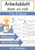 Vorschau - Arbeitsblätter - Akustik und Schall Arbeitsblatt DaZ 7. & 8.Klasse Gymnasium Schallwellen Arbeitsblatt mit Lösungen - Deckblatt