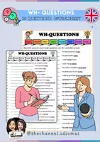 Aperçu - Feuilles d'exercices - Wh- Questions - 20 Questions en Anglais - Fiche - Page de couverture