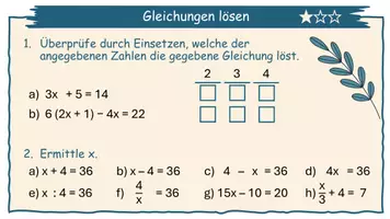 Vorschau - Präsentationen/Tafelbilder - Sammlung täglicher Übungen: Gleichungen - Seite 1