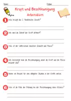 Vorschau - Arbeitsblätter - Kraft und Beschleunigung Arbeitsblatt 7. & 8.Klasse Bewegungsgesetze Arbeitsblatt mit Lösungen - Seite 1