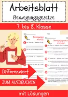 Vorschau - Arbeitsblätter - Bewegungsgesetze Arbeitsblatt 7. & 8.Klasse Kinematik Arbeitsblatt mit Lösungen - Deckblatt