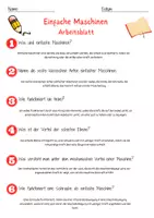 Vorschau - Arbeitsblätter - Einfache Maschinen Arbeitsblatt 7. & 8.Klasse Hebel und Winden Arbeitsblatt mit Lösungen - Seite 2