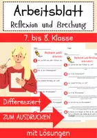 Vorschau - Arbeitsblätter - Reflexion und Brechung Arbeitsblatt 7. & 8.Klasse Lichtverhalten Arbeitsblatt mit Lösungen - Deckblatt