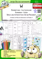 Vorschau - Stationenlernen - Buchstabenmappe W – Buchstabe W lesen & schreiben lernen | Karibu 1 | österreichische Fibelschrift | Klasse 1 - Deckblatt