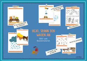 Vorschau - Arbeitsblätter - Hejo, spann den Wagen an: Bastelbogen & Bilderkarten / Musik Lied im Herbst - Deckblatt