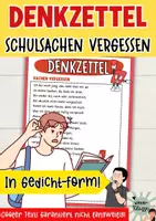 Vorschau - Merkblätter - DENKZETTEL: Schul-Sachen vergessen cooler Abschreibtext in Reimen! - Deckblatt