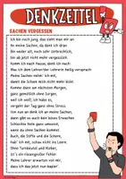 Vorschau - Merkblätter - DENKZETTEL: Schul-Sachen vergessen cooler Abschreibtext in Reimen! - Seite 1
