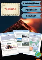 Vorschau - Arbeitsblätter - Vulkane- Pazifischer Feuerring, Entstehung eines Vulkanausbruchs, Aufbau & Nutzen eines Vulkans (Arbeitsblätter & PowerPoint) - Deckblatt