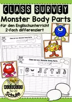 Vorschau - Arbeitsblätter - Monster Body Parts (mit Bildkärtchen) - Class Survey Englisch Grundschule (Klasse 3–4) – Interview & Speaking Activity für Wortschatztraining Körperteile | Arbeitsblätter - Deckblatt