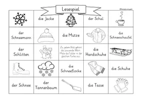 Vorschau - Arbeitsblätter - Lesespiel zum Thema Winter, Klasse 1 - Seite 1