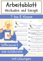 Vorschau - Arbeitsblätter - Heizkosten und Energie Arbeitsblatt 7. & 8.Klasse Energiekosten und Verbrauch Arbeitsblatt mit Lösungen - Deckblatt