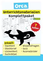 Vorschau - Arbeitsblätter - Orca Komplettpaket - mit Lesetext, Steckbrief, Lückentext, Suchsel, Quiz und Ausmalbildern - Deckblatt