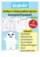 Vorschau - Arbeitsblätter - Eisbär Komplettpaket - mit Lesetext, Steckbrief, Lückentext, Suchsel, Quiz und Ausmalbildern - Deckblatt