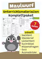 Vorschau - Arbeitsblätter - Maulwurf Komplettpaket - mit Lesetext, Steckbrief, Lückentext, Suchsel, Quiz und Ausmalbildern - Deckblatt