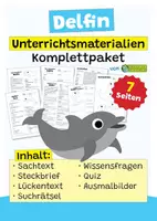 Vorschau - Arbeitsblätter - Delfin Komplettpaket - mit Lesetext, Steckbrief, Lückentext, Suchsel, Quiz und Ausmalbildern - Deckblatt