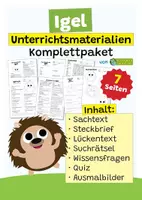 Vorschau - Arbeitsblätter - Igel Komplettpaket - mit Lesetext, Steckbrief, Lückentext, Suchsel, Quiz und Ausmalbildern - Deckblatt