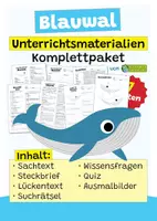 Vorschau - Arbeitsblätter - Blauwal Komplettpaket - mit Lesetext, Steckbrief, Lückentext, Suchsel, Quiz und Ausmalbildern - Deckblatt