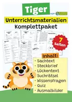 Vorschau - Arbeitsblätter - Tiger Komplettpaket - mit Lesetext, Steckbrief, Lückentext, Suchsel, Quiz und Ausmalbildern - Deckblatt