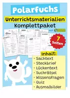 Vorschau - Arbeitsblätter - Polarfuchs Komplettpaket - mit Lesetext, Steckbrief, Lückentext, Suchsel, Quiz und Ausmalbildern - Deckblatt