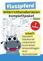 Vorschau - Arbeitsblätter - Flusspferd Komplettpaket - mit Lesetext, Steckbrief, Lückentext, Suchsel, Quiz und Ausmalbildern - Deckblatt