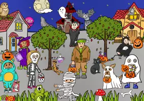 Vorschau - Arbeitsblätter - Wimmelbild Halloween, Bildkarten Wortkarten Arbeitsblätter - Seite 1