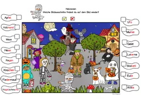 Vorschau - Arbeitsblätter - Halloween Bildausschnitte suchen, Lesen und suchen Vorschule Klasse 1, 2 DaZ - Seite 3