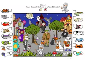 Vorschau - Arbeitsblätter - Halloween Bildausschnitte suchen, Lesen und suchen Vorschule Klasse 1, 2 DaZ - Seite 1