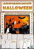 Vorschau - Arbeitsblätter - Lesespurgeschichte "Halloween am Geisterschloss" DaZ / Deutsch - 4fach Differenzierung #huhuhalloween - Deckblatt