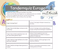 Vorschau - Arbeitsblätter - Tandemquiz Europa - 6. Klasse - kooperatives Üben - Seite 1