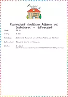 Vorschau - Klassenarbeiten - Schriftlich Rechnen / ZR 1000: Klassenarbeit (Addieren & Subtrahieren) - Mathe - Kl. 3/4 - Seite 1