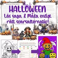 förhandsvisning - Halloween saga. Läs och färglägg bild enligt rätt svarsalternativ - försättsblad