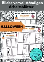 Vorschau - Arbeitsblätter - Bilder vervollständigen: Halloween/ Kunst/ Herbst - Deckblatt