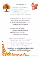 Vorschau - Arbeitsblätter - Herbstgedichte für die Grundschule 🍂✍️ Gedichte als Lückentext - Seite 1