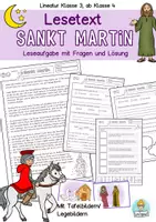 Vorschau - Arbeitsblätter - Sankt Martin Lesetext, Leseaufgabe Religionsunterricht Leseverstehen Klasse 3, 4, 5 - Deckblatt