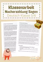 Vorschau - Arbeitsblätter - Klassenarbeit: Nacherzählung einer Sage Klasse 5/6 - Deckblatt