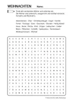 Vorschau - Spiele - Wortsuche im Buchstabengitter Weihnachten Kl. 6./7./8./9. - Seite 1