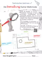 Vorschau - Unterrichtsreihen - TZ - Konstruieren + Bemaßung flacher Werkstücke mit Formveränderungen inkl. Lösungen - Deckblatt