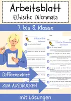 Vorschau - Arbeitsblätter - Ethische Dilemmata Arbeitsblatt 7. & 8.Klasse Entscheidungsfindung in komplexen Situationen Arbeitsblatt mit Lösungen - Deckblatt