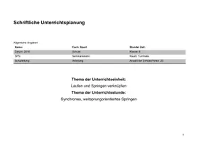 Vorschau - Stundenentwürfe - Unterrichtsstunde SPORT 5. / 6. Klasse - (Laufen und ) Springen mit Focus auf Synchronität und Weite (Leichtathletik) - Seite 1