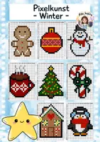 Vorschau - Mal- und Bastelvorlagen - Pixelkunst Winter, Kunst Grundschule - Deckblatt
