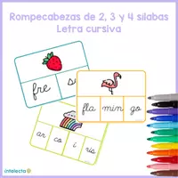 Vista previa - Tarjetas / Manipulativos - Rompecabezas de 2, 3 y 4 sílabas (letra cursiva) - Portada