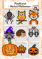 Vorschau - Mal- und Bastelvorlagen - Pixelkunst Herbst und Halloween, Kunst Grundschule - Deckblatt