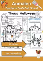 Vorschau - Mal- und Bastelvorlagen - Halloween Anmalen Wortschatz - Deutsch/DaZ/DaF/Kunst - Klasse 1 und 2 - Deckblatt