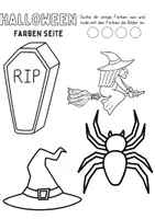 Vorschau - Mal- und Bastelvorlagen - Halloween Anmalen Wortschatz - Deutsch/DaZ/DaF/Kunst - Klasse 1 und 2 - Seite 1