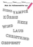 Vorschau - Mal- und Bastelvorlagen - Halloween Anmalen Wortschatz - Deutsch/DaZ/DaF/Kunst - Klasse 1 und 2 - Seite 2