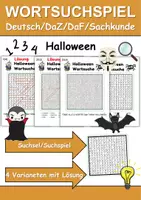 Vorschau - Spiele - Wortsuchspiel/Wortsuche/Suchsel Halloween (Grundschule) - 4 Varianten - Deckblatt