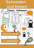 Vorschau - Mal- und Bastelvorlagen - Ausschneiden und kleben Halloween - Wortschatz basteln Feinmotorik (Grundschule) - Deckblatt